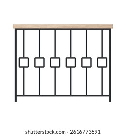 Decorative balcony railing design in minimalist style featuring vertical lines and squared patterns on a clean white background