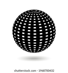 Decorative ball with black vertical and horizontal stripes on white. Design elements for advertising flyer, presentation template, brochure layout, book cover. Vector 3d graphics.