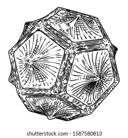 Decorative ball in hand drawn style. Abstract magic ball or mysterious orb with holes, 3d printing sphere crystal. Vector. 