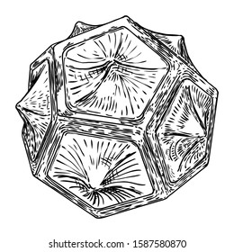 Decorative ball in hand drawn style. Abstract magic ball or mysterious orb with holes, 3d printing sphere crystal. Vector. 