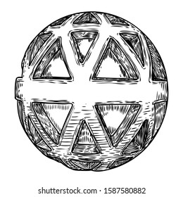 Decorative ball in hand drawn style. Abstract magic ball or mysterious orb with holes, 3d printing sphere crystal. Vector. 