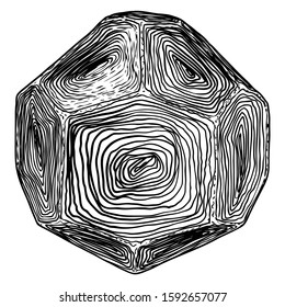 Decorative ball in hand drawn style. Abstract magic ball or mysterious orb with holes, 3d printing sphere crystal. Vector. 