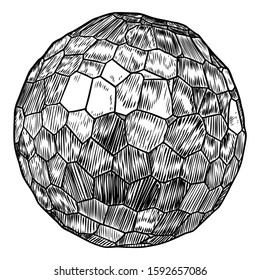 Decorative ball in hand drawn style. Abstract magic ball or mysterious orb with holes, 3d printing sphere crystal. Vector. 