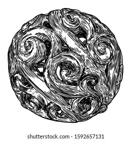 Decorative ball in hand drawn style. Abstract magic ball or mysterious orb with holes, 3d printing sphere crystal. Vector. 