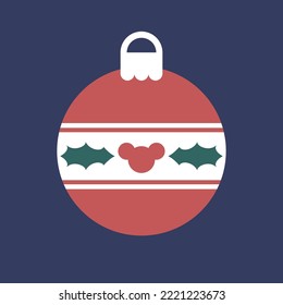 Decorative ball for xmas tree, isolated bauble with mistletoe leaves on branches and berries. Symbol of Christmas and new year. Celebration of winter holiday, decor for pine. Vector in flat style