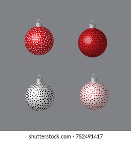 Decorative Balls Dotted for Christmas Tree, Vector Illustration