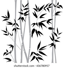 Decorative bamboo branches. Bamboo forest background. Vector Black & White seamless patterns. Interior Design wallpaper. 