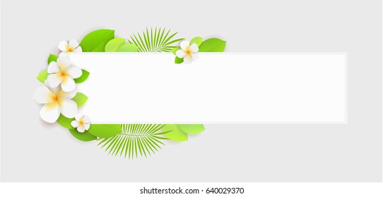 Decorative banner background with tropical flowers and leaves