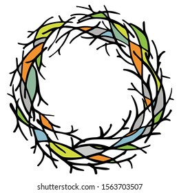 Decorative  banner with branches  and colorful elements. Vector illustration.