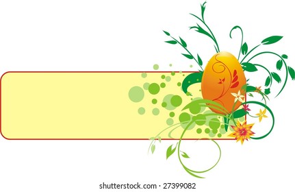 Decorative banner with egg and bouquet. Vector