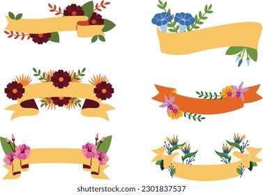 banner decorativo con flores y hojas diseño aislado de iconos vectores