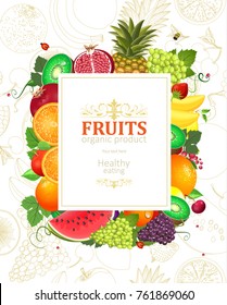 decorative banner with frame of fresh fruits and berries for your design