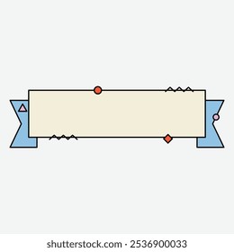 A decorative banner with geometric shapes and a blank space for text.
