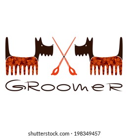 Decorative banner for groomer with cartoon dogs