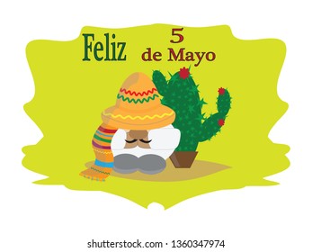 Decorative banner of May 5. Cinco de Mayo. Federal holiday in Mexico. Male icon with hat cinco de mayo celebrations. Vector 