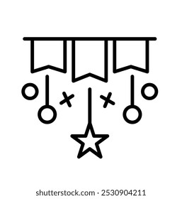 A decorative banner with stars and circles, often used for celebrations or events.