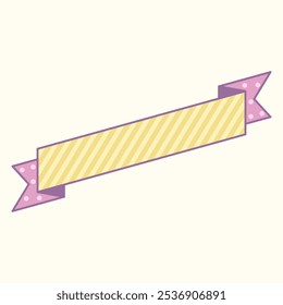 A decorative banner with striped yellow background and polka-dotted pink ends.