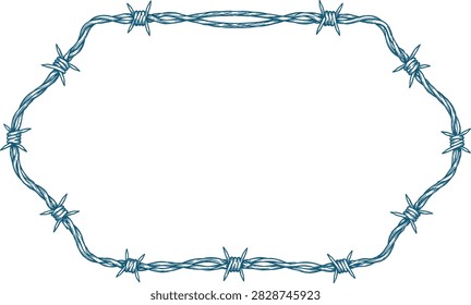 Decorative Barbed Wire Border Frame, Vintage Western Rustic Blue Line Art Vector Illustration