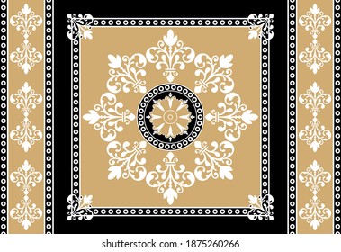 Decorative baroque border on black background.Vector design for fashion prints and backgrounds.