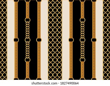 Decorative baroque pattern with chains on black background.Vector design for fashion prints and backgrounds. EPS10 Illustration.