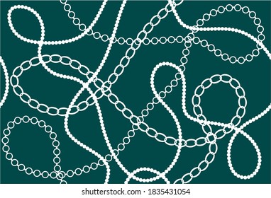 Decorative baroque pattern with chains on green background.EPS10 Illustration.