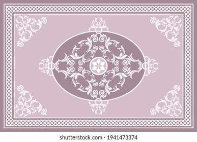 Decorative baroque pattern for kilim rug, carpet. Rug, runner, mats, textile design. Geometric floral background. EPS10 Illustration.