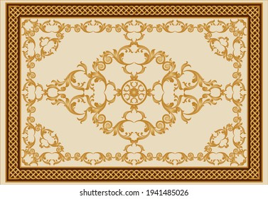 Decoración barroca para alfombra kilim, alfombra. Alfombra, corredor, esteras, diseño textil. Fondo floral geométrico. Ilustración EPS10.