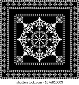 Decorative baroque  pattern on black background.Vector design for fashion prints and backgrounds.