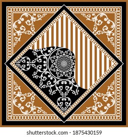 Dekoratives Barockmuster auf braunem Hintergrund.Vektordesign für Modedrucke und Hintergründe.