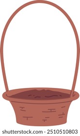 Decorative basket with soil. Home garden ceramic isolated on white background