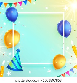 decorative bday cap and balloons background with text space vector