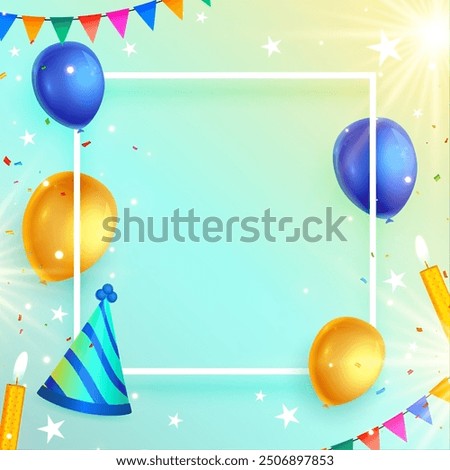 decorative bday cap and balloons background with text space vector
