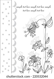 decorative beautiful background with flowers ribbon with polka dots and text drawn line