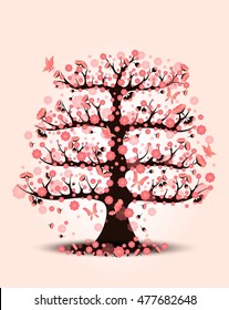 Decorative beautiful cherry blossom with background tree vector illustration
