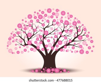 Decorative beautiful cherry blossom tree with background vector illustration