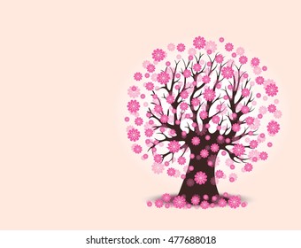 Decorative beautiful cherry blossom tree with background vector illustration