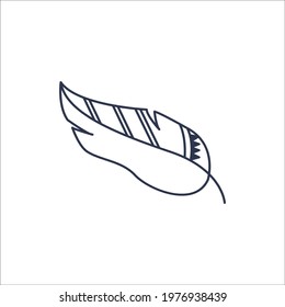 Decorative beautiful feather isolated on a white background. Boho style. Element of Indian tribes. Vector illustration