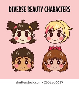 Personagens femininas bonitas decorativas em raças diferentes, incluindo loiro, preto e cor de cabelo marrom em muitos estilos