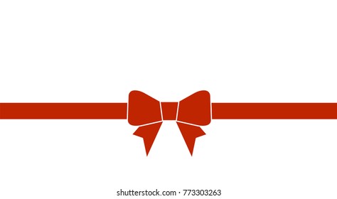 Decorative beautiful red bow with horizontal ribbon isolated on white. Vector bow.