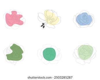 Decorative beautiful rose with bud and color spots one line art drawing illustration 