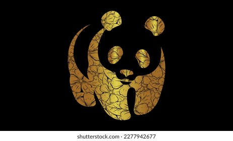 Decorative beauty golden polar bear with flower pattern, Elegant isolated gold bear with ornament texture.