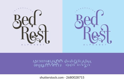 Tipo de letra decorativa del alfabeto del descanso de la cama con aspecto elegante moderno