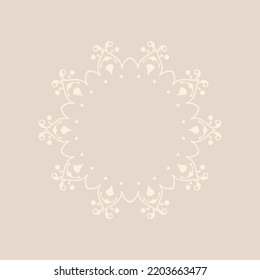 Fondo beige decorativo con motivos circulares ornamentales. Diseño de plantilla de tarjeta. Ilustración vectorial.