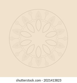 Decorative beige background with ornamental round pattern. Card template design. Vector illustration.