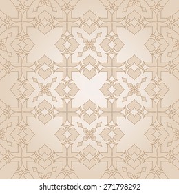 Decorative beige seamless texture in Victorian style. Element for design. Ornamental backdrop. Pattern fill. Ornate floral decor for wallpaper. Traditional decor on blue background.  