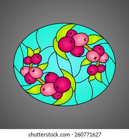 decorative berry, traditional decor, vector illustration in stained glass window style