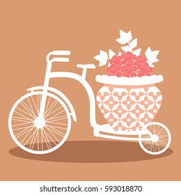 The decorative bicycle with flowers. Wedding bicycle, isolated on a white background. Bicycle. Vector illustration.