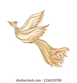 Decorative bird In art nouveau style, vintage, old, retro style. Isolated on white background. Vector illustration.