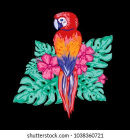 Decorative  bird, design element. Can be used for cards, invitations, banners, posters, print design, wallpapers, fabric, textile. Exotic, tropical background
