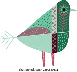 Decorative bird in folk style. Vector file for designs.